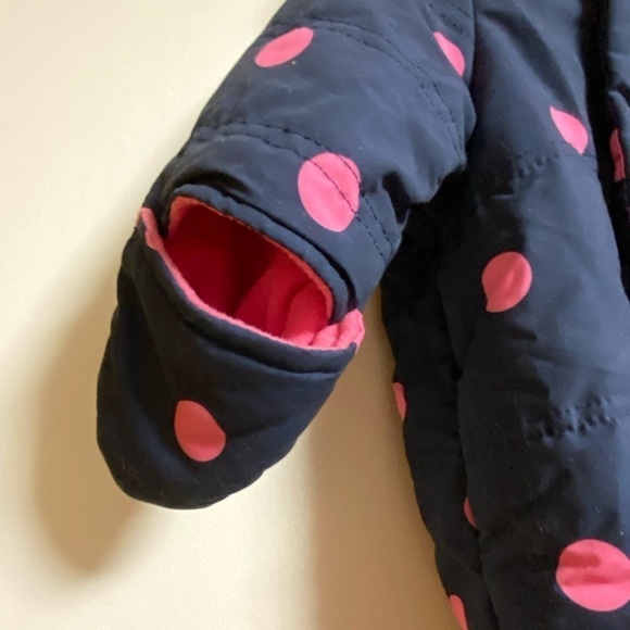 George Infant Girl Snowsuit, Size 0-3 Months. Blue, Pink Polka Dots - Picture 2 of 9
